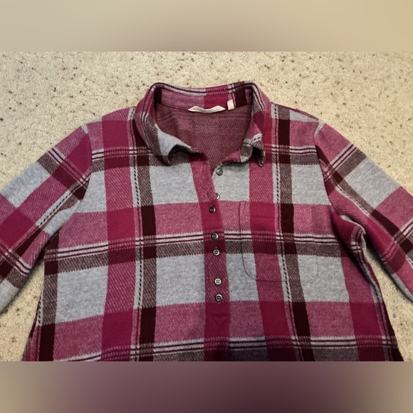 Soft Surroundings Pink and Gray Plaid Flannel Tunic - M - Picture 2 of 6